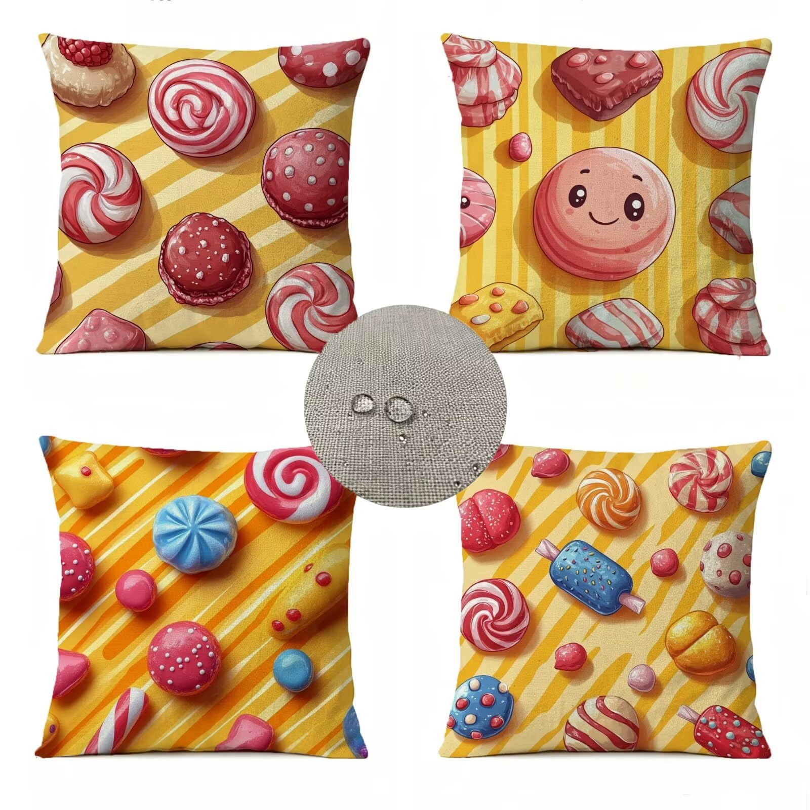 Outdoor Kissen 60x60 cm, Süßigkeiten Kissenbezug Leinen Sofakissen GJ-284