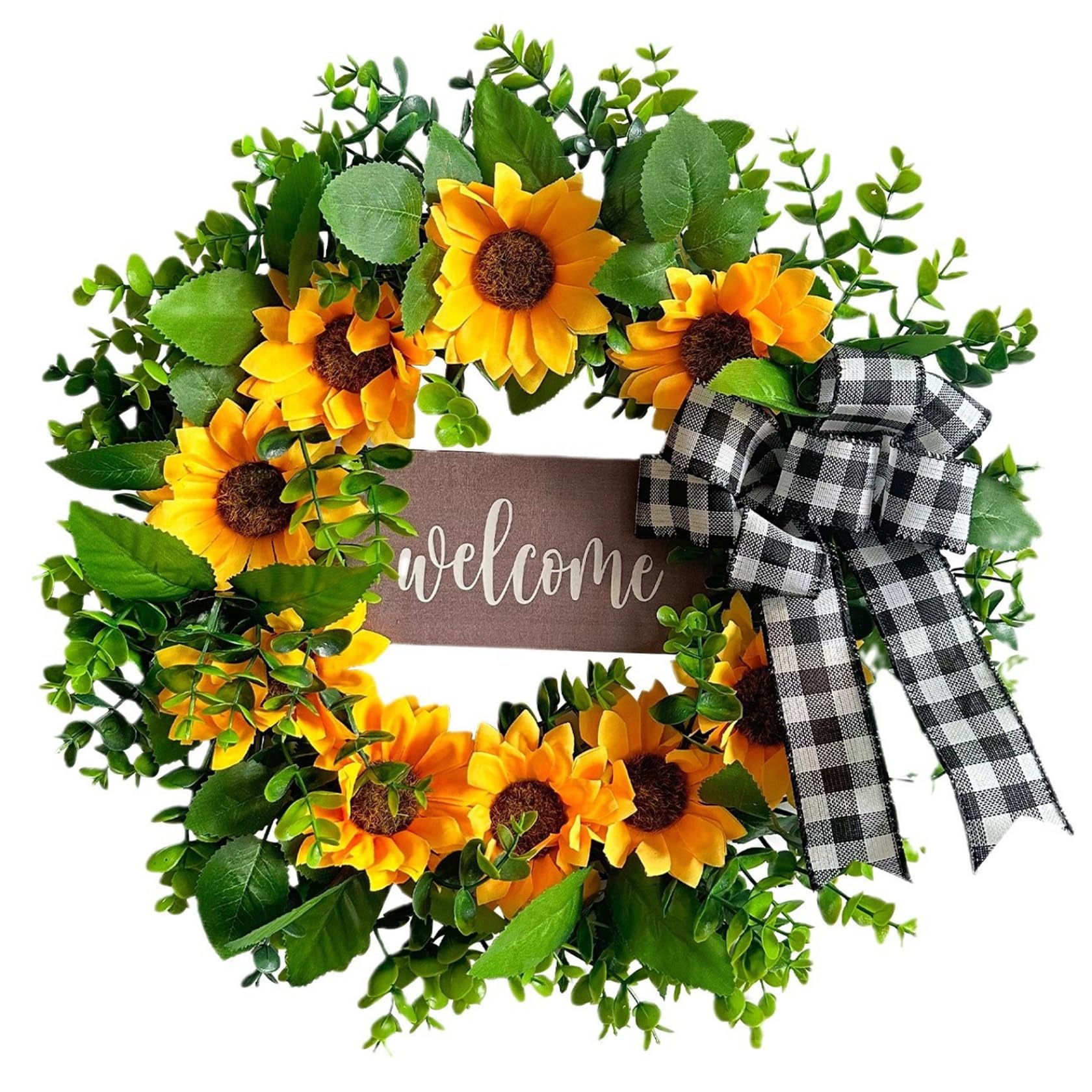 Bonalake Sunflower Wreath with Welcome Sign for Front Door - 17.72 Inch Spring Summer Door Decor, Farmhouse Porch Hanger Sunflower Decor Wreaths for Front Wreaths for
