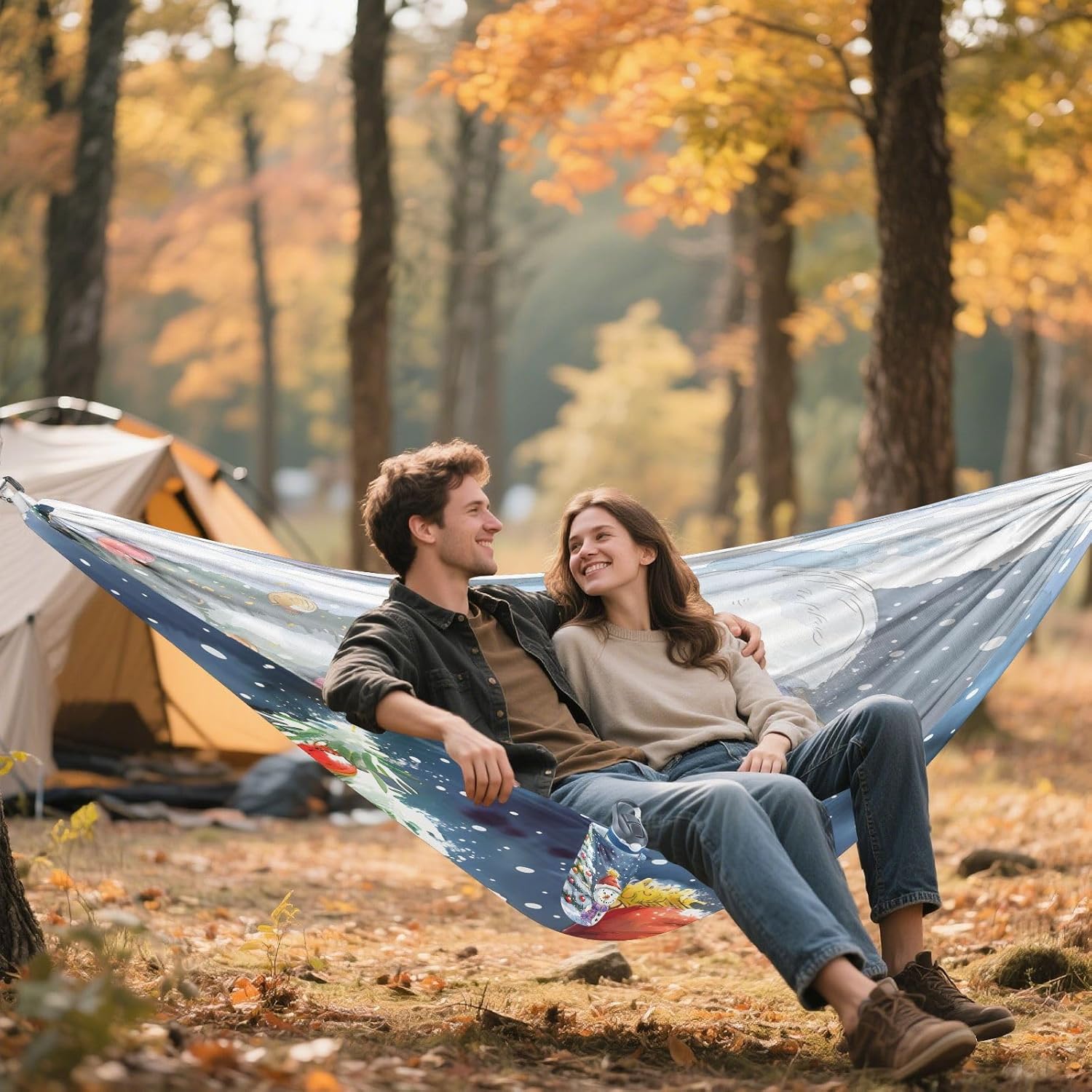 ALAZA Snowman Christmas Camping Hammocks Single or 2 Person 500 lbs Portable Parachute Travel Hammock w/Tree Straps for Hiking Backpacking Indoor Outdoor