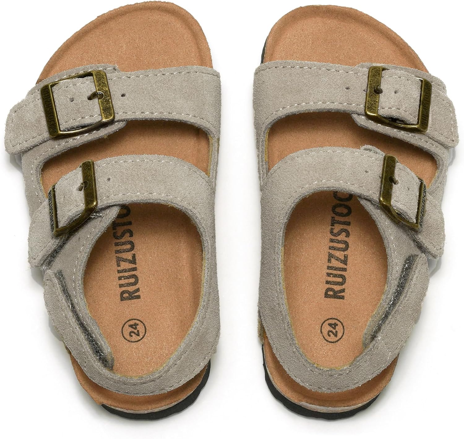 Kids Toddler Suede Sandals Cork Footbed Arch Support Slipper Boys Girls Summer Sandal with Adjustable Buckle and Back Strap Non Slip Open Toe Kid Slippers