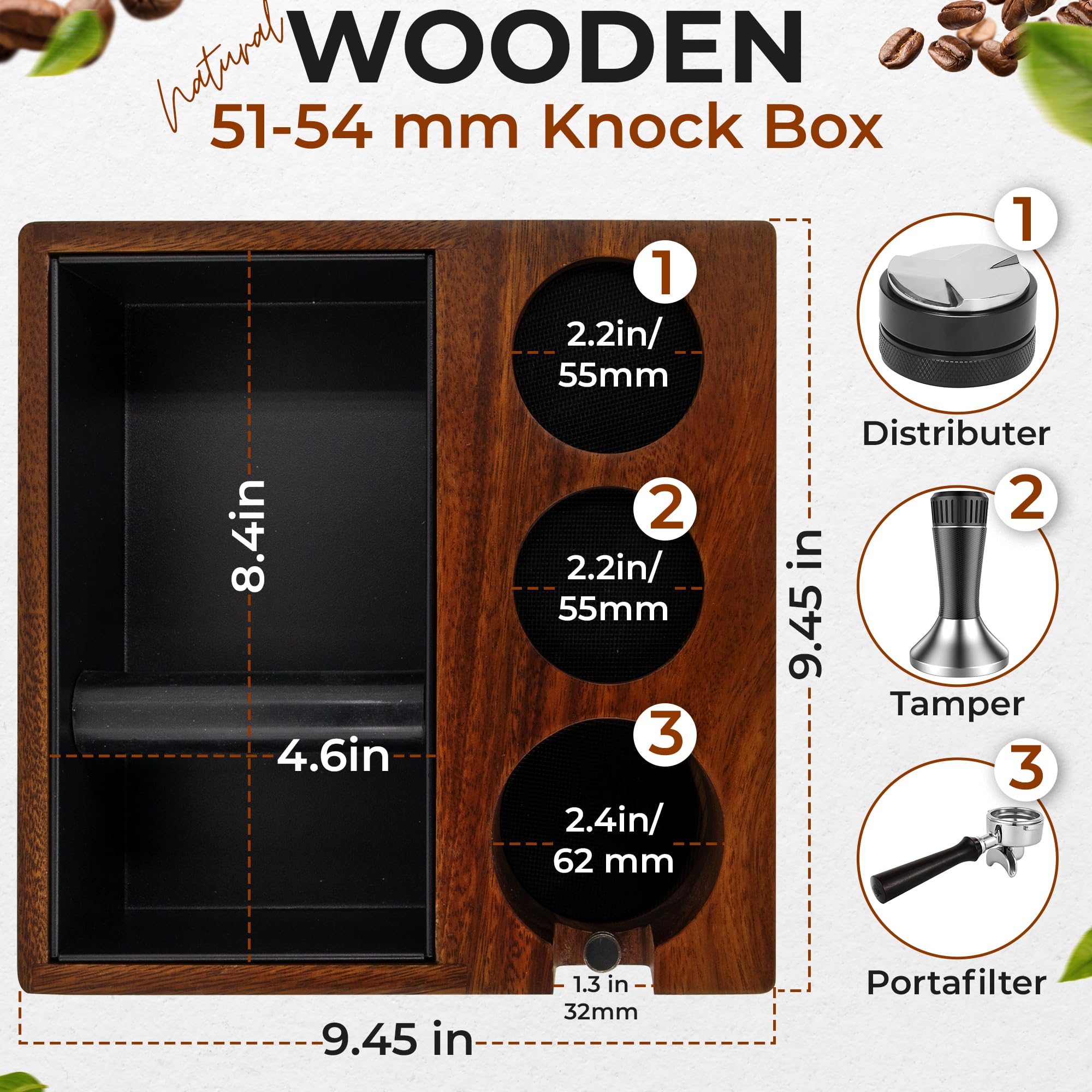 SIRCLES Espresso Knock box and Tamp Station 51/53/54mm - Premium 4-in-1 Coffee Knock box, Espresso Tamper Station, Distributer and Portafilter Holder - Espresso Organizer Station