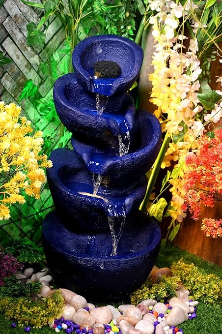 Water Fountain for Home, Office and Garden Decor Medium (Blue) Stacked Pot Water Fountain for Decorative Indoor Outdoor Home Decor Living Room Garden Bedroom Hall Table Top Decoration Showpiece.