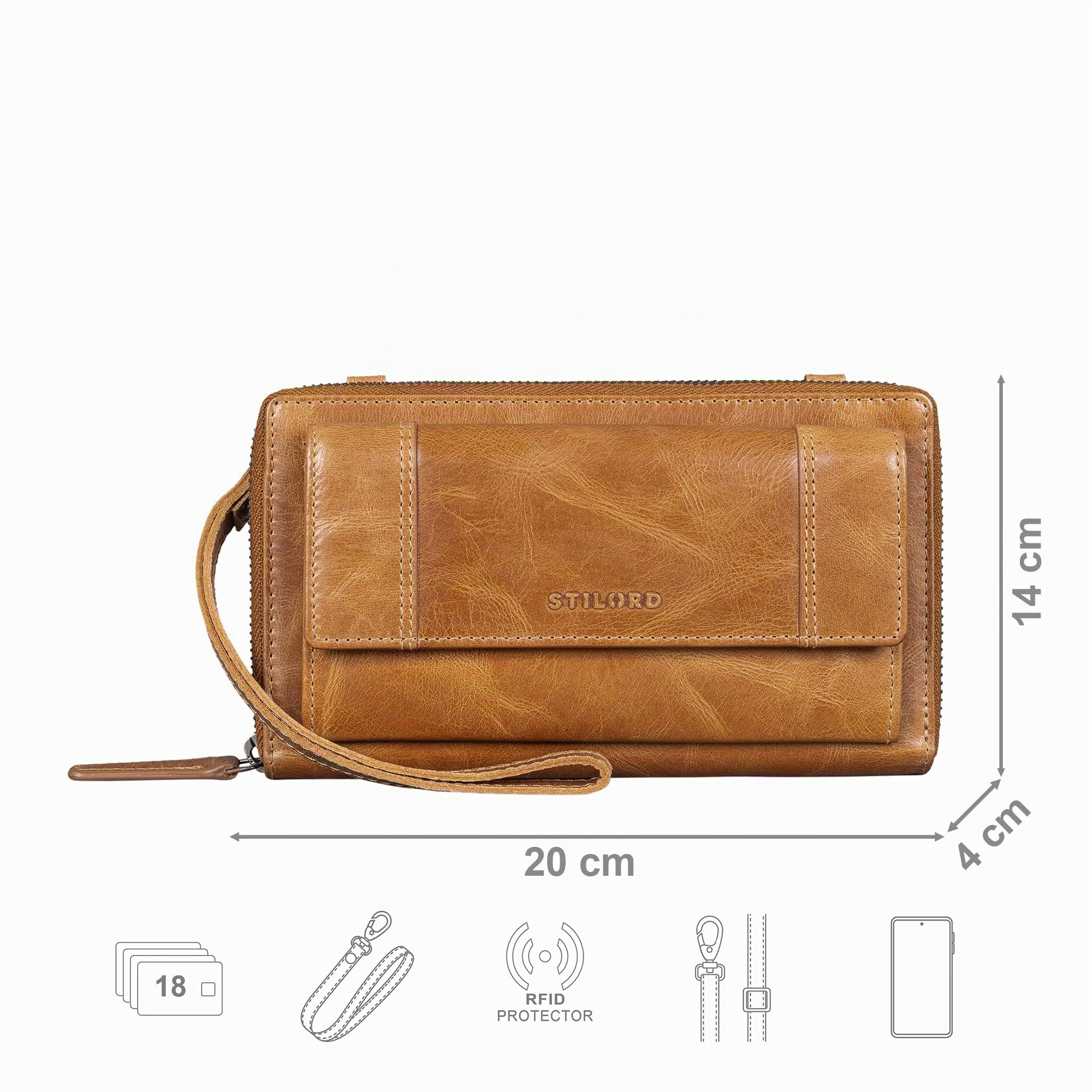STILORD "Marigold 3-in-1 Echt Leder Portemonnaie Damen - Handytasche zum Umhängen - Crossbody Bag Umhängetasche Clutch Schultertasche Geldbörse Groß 18 Kartenfach RFID Farbe:perugia-braun