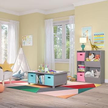 RiverRidge Kids 6 Cubby Storage Gray Activity Table,Grey