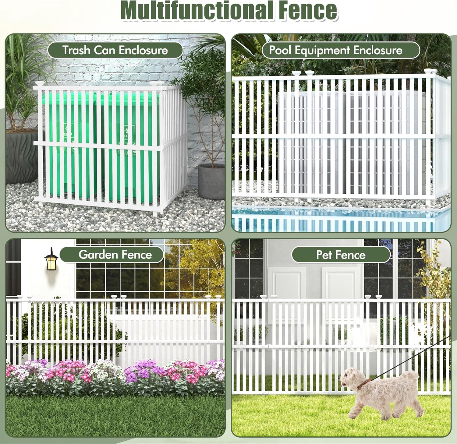 Giantex Air Conditioner Fence 2 Panels - 45''W x 45''H Outdoor Fence Privacy Screen with Metal Stakes, White PVC Vinyl Picket Fences for Garden Lawn, Trash Can Pool Equipment Enclosure