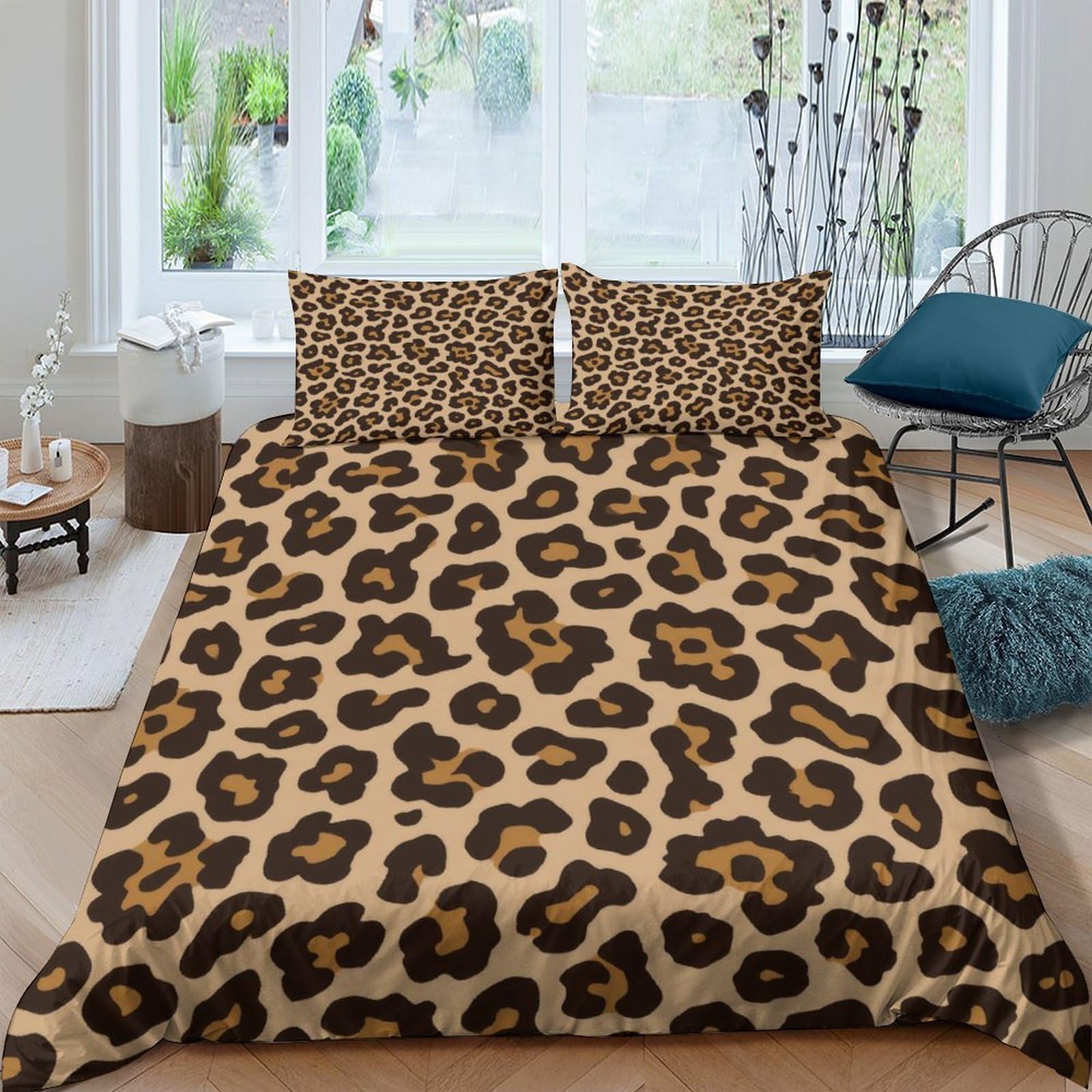 GPLZQXKJNH 3D Printed Leopard Pattern Duvet Cover Microfiber Soft Breathable Cheetah Bedding Set with 2 Pillowcases for Bedroom Decor Single（135x200cm）