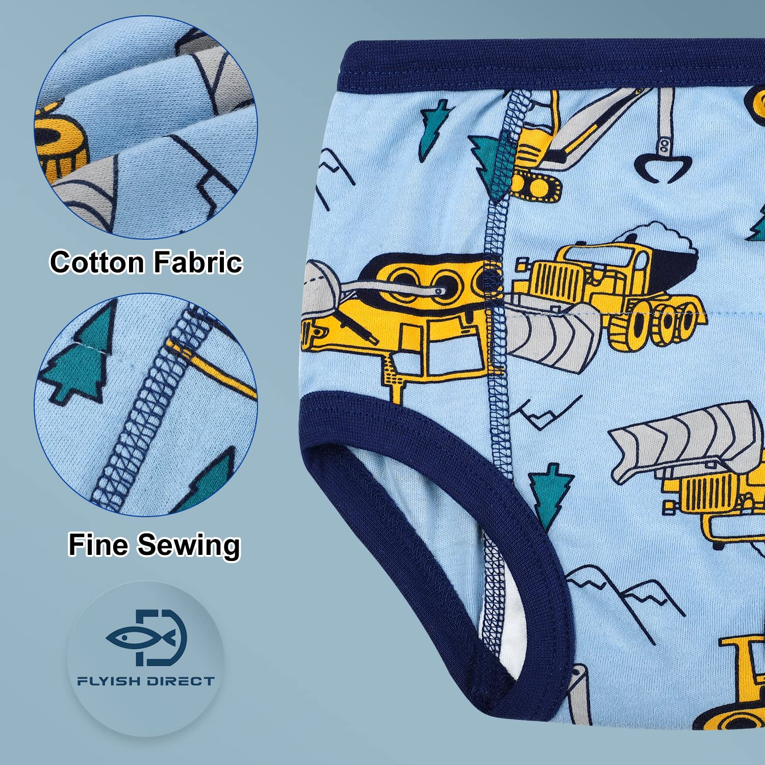 FLYISH DIRECT Calzones de Entrenamiento niño Reutilizables Algodón | Absorbentes Pañales de Aprendizaje Niño| Ropa Interior de Entrenamiento 10 Packs | Azul, 5 años - 5