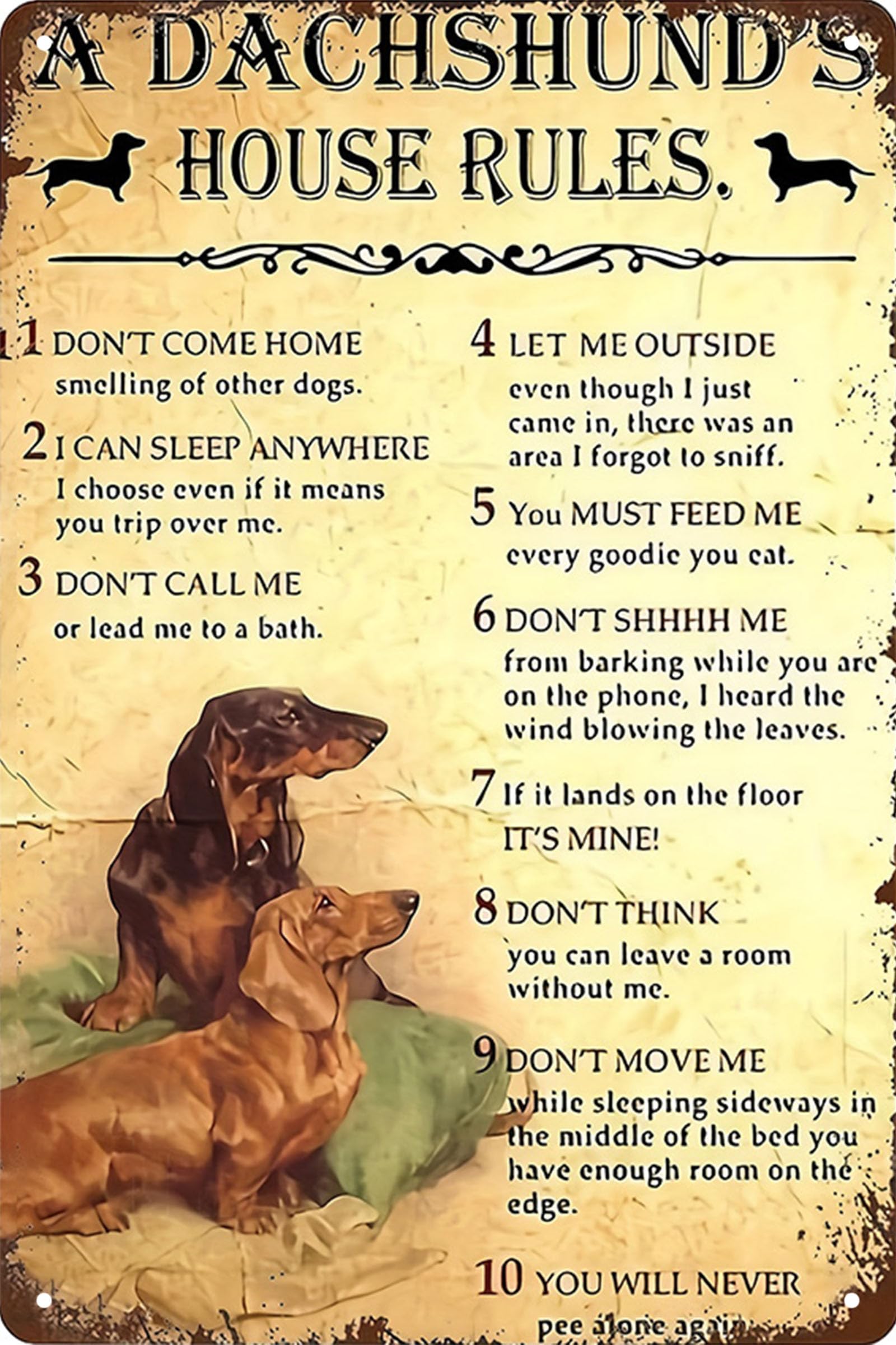 Vintage Funny Dog Tin Sign,Retro Love of Dogs Metal Sign,Dogs Decor For Dog House Fence Farm Home Garage 8x12 Inches (Dachshund)