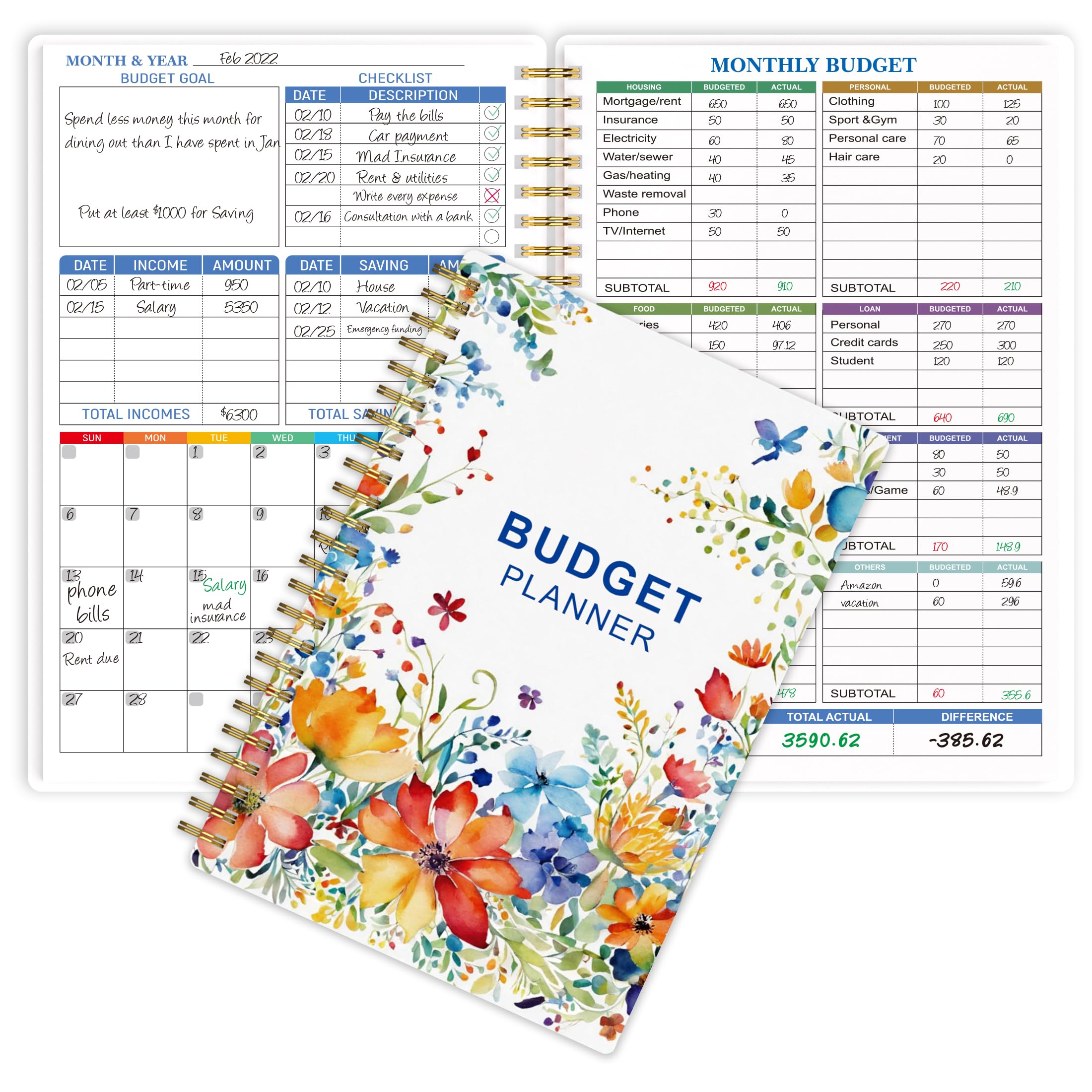 Budget Planner - Monthly Finance Organizer with Expense Tracker Notebook to Manage Your Money Effectively, Undated Finance Planner/Account Book, Start Anytimem,A5(8.6x5.9 inchs),100gsm Paper - Water