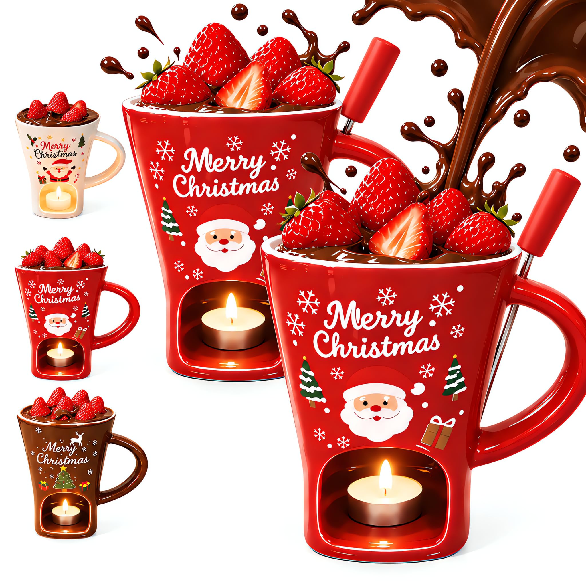 Christmas Ceramic Chocolate Fondue Mug with Fork, Ceramic Melting Cup (D*2) — image 1
