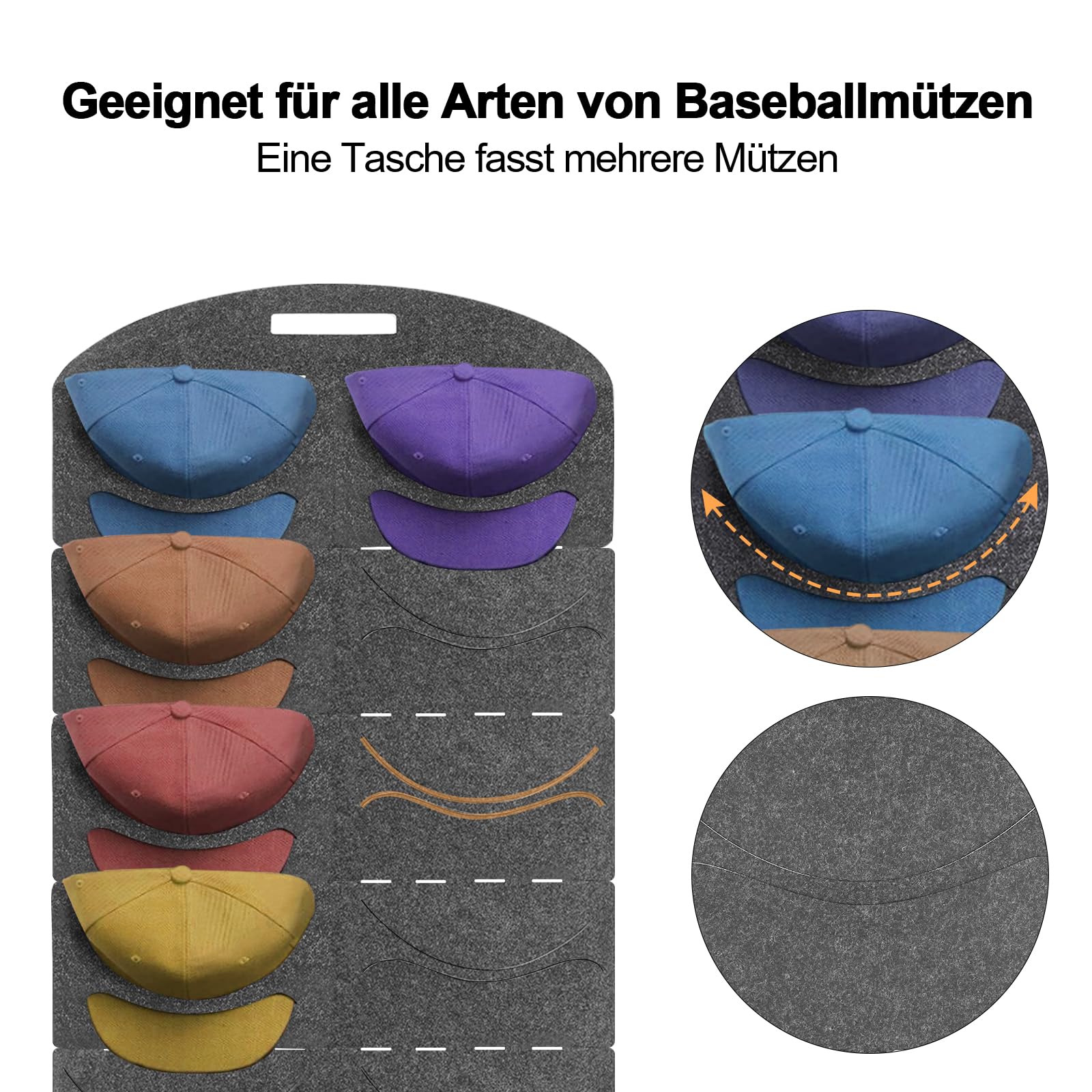 ENLACE Baseball Kappen Halterung, Doppelte Reihe Faltbar Cap Halterung Wand mit 14 Taschen, Baseball Kappenhalter Organizer Aufbewahrung für Baseballmützen, Tür Rückwand Cap Halter
