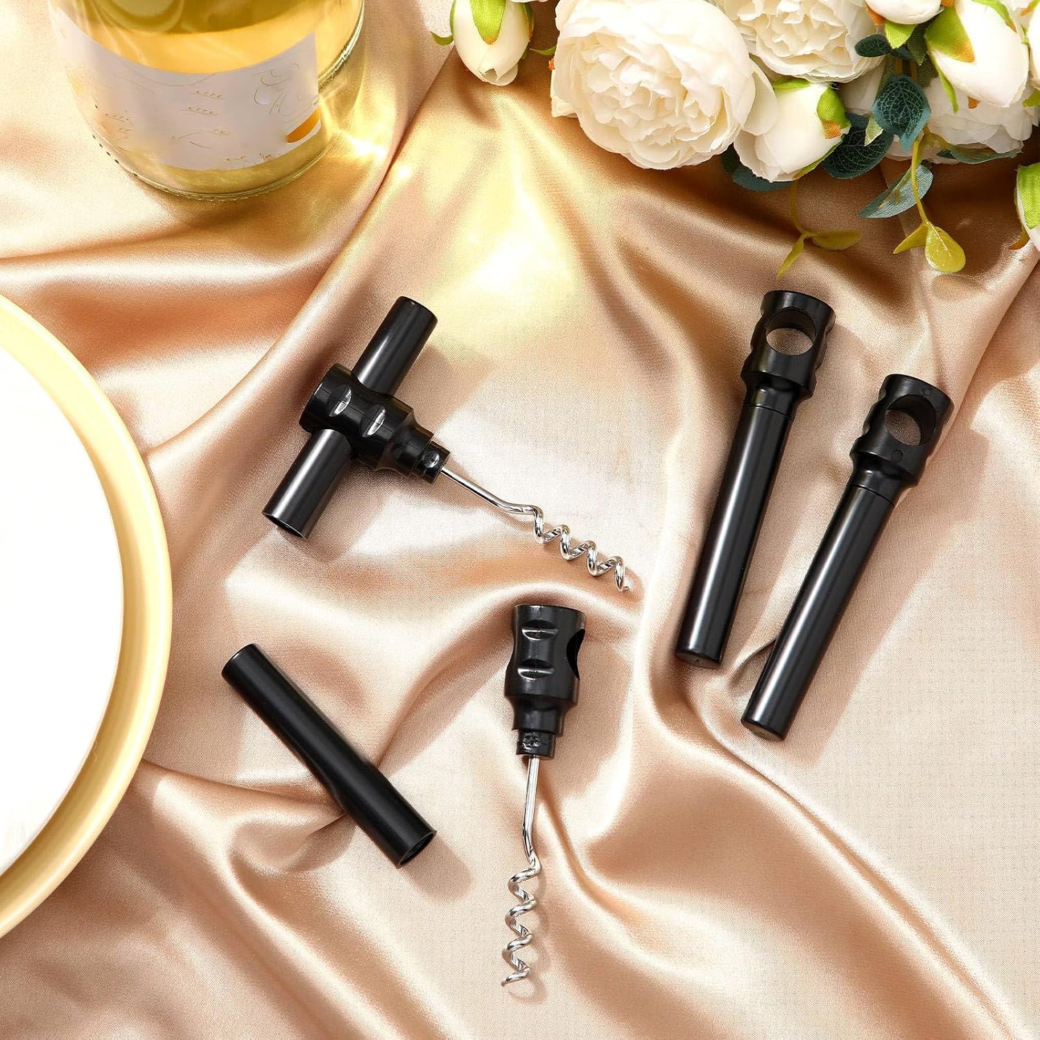 Patelai 6 Pcs Travel Pocket Wine Corkscrew Bulk Portable Wine Opener Plastic Cork Opener Mini Camping Cork Screw for Waiter Corkscrews Restaurant Bottle Camping Travel Gift(Black)
