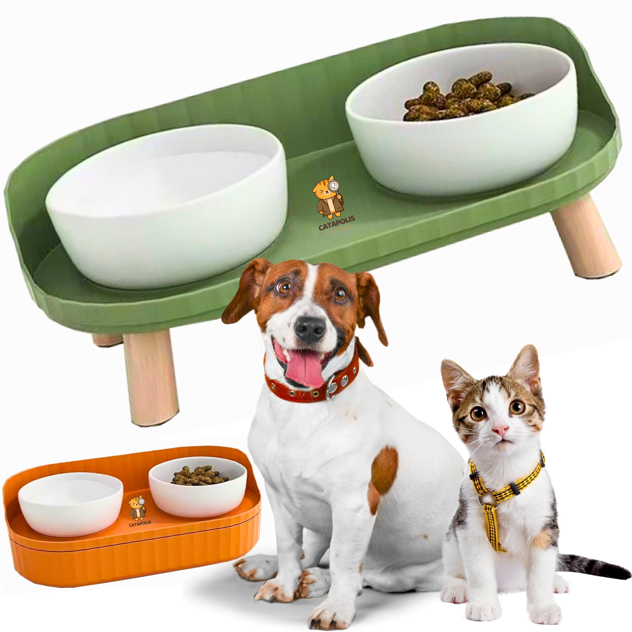 Comedero Gato | Comedero Perro | Comedero Mascotas | Blanco Ceramica | Doble Cuenco | Cuenco Ceramica | Tazón Mascotas | Tazón Perro | Tazón Gato | Cachorro |Pequeño | Mediano | Grande (Verde)