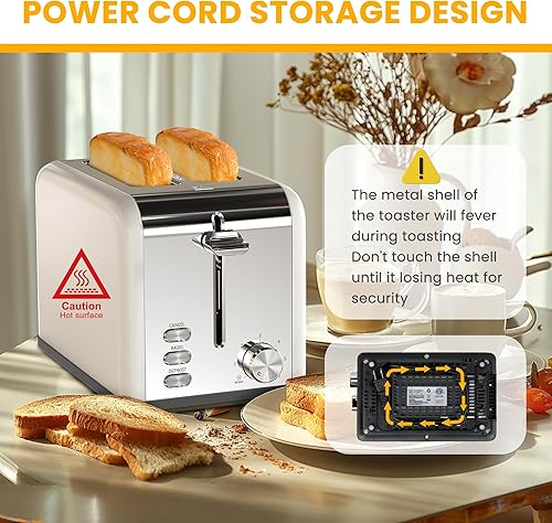 Miniatura 5 de Simple Deluxe Tostadora de 2 rebanadas, 6 ajustes de tostado y 3 funciones, ranura extra ancha y bandeja extraíble para migas, para pan y gofre,