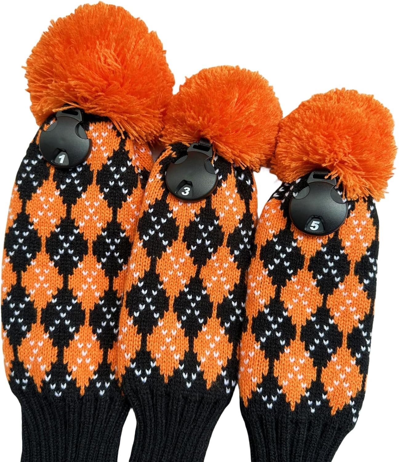 3pcs Knit Golf Club Head Covers,Golf Driver 3 5 Fairway Woods Covers, Pom Pom Golf Wood Headcovers Covers for Driver, 3 5 Woods - Orange