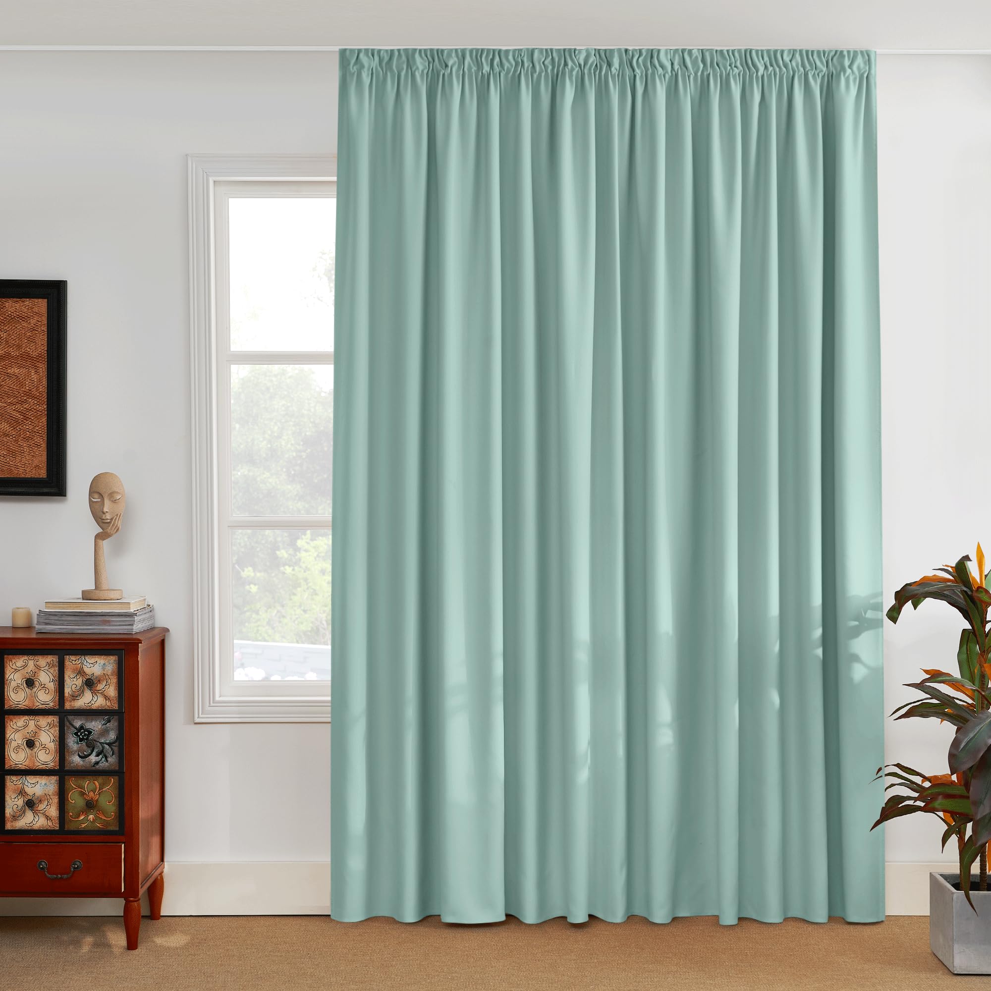 PONY DANCE Extra Breite Vorhänge Wohnzimmer mit Kräuselband 1er Set H 245 x B 300 cm Blickdichte Gardinen mit Röllchen für Schiene Raumteiler Vorhang Thermo Kälteschutz, Sommergrün