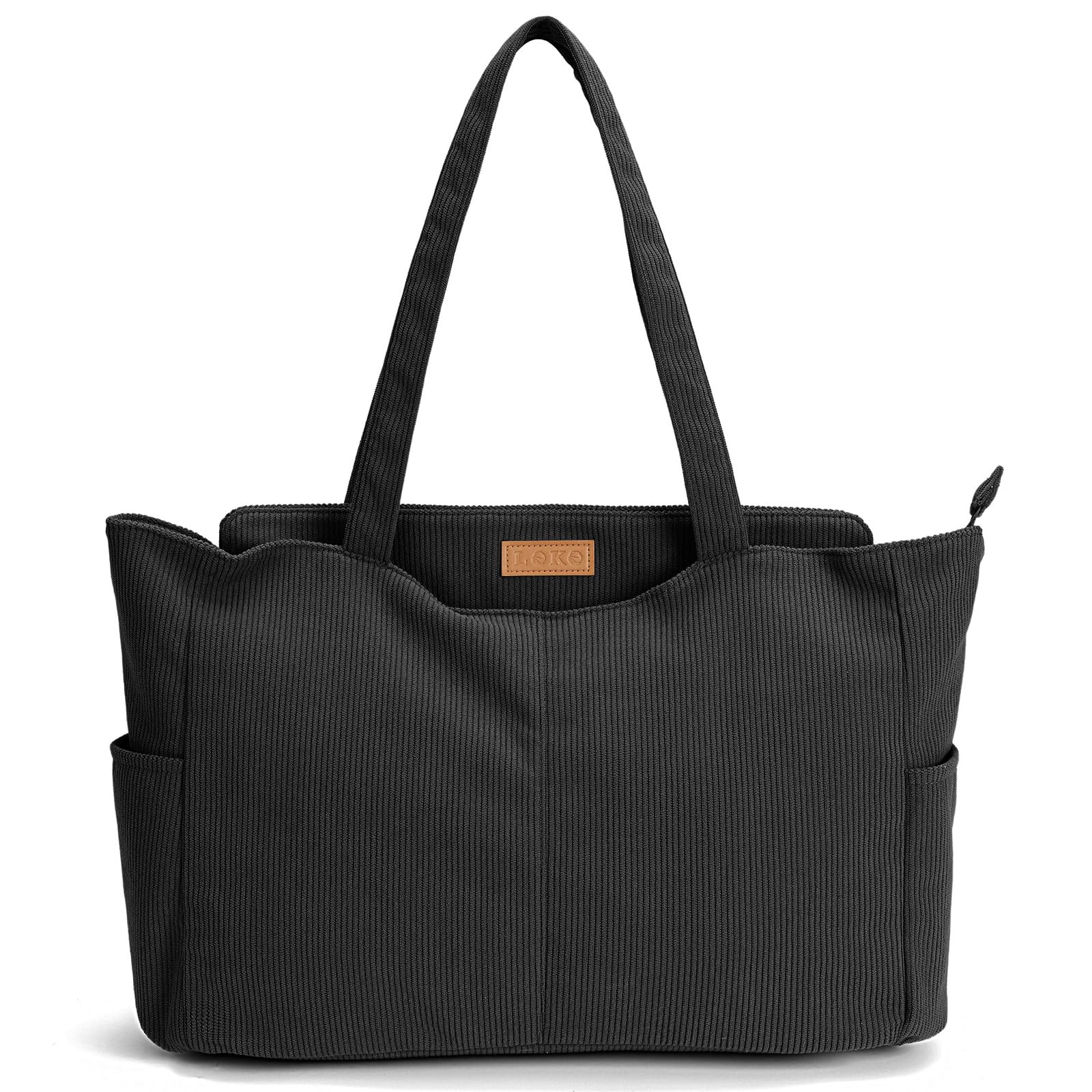 Lekesping Sac Fourre Tout Femme Grand en Velours Côtelé, Sac à Main Cabas Femme avec Fermeture Éclair, Sacs Bandoulière Ordinateur Portable 15,6 Pouces pour Plage Travail Cours Shopping Sport