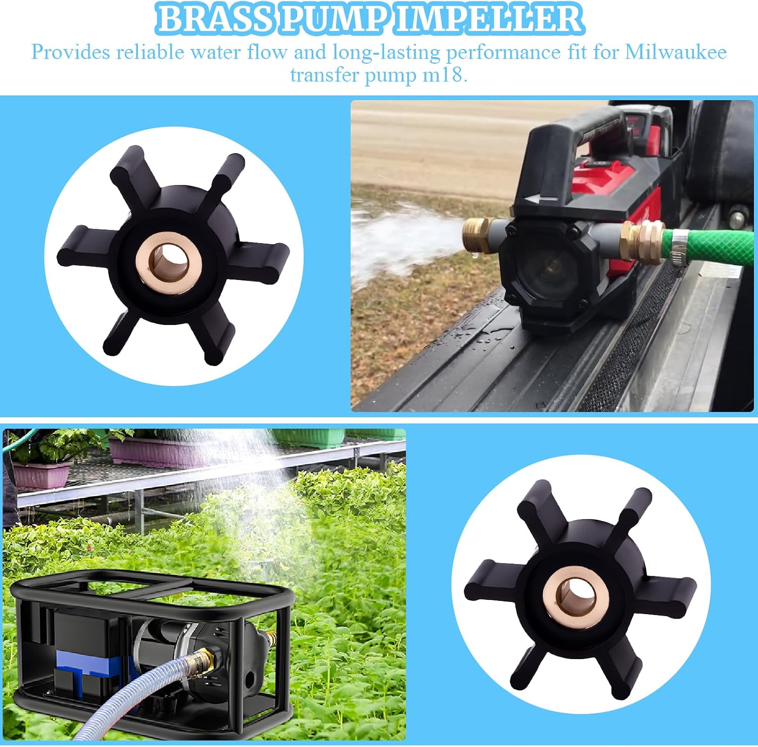 Brass Copper Core Impeller and O-Ring Kit Fit for Milwaukee M18 Transfer Pumps Replaces 49-16-2771 Water Pump Transfer Pump Replacement Parts Durable Efficient Operation Easy Installation Black