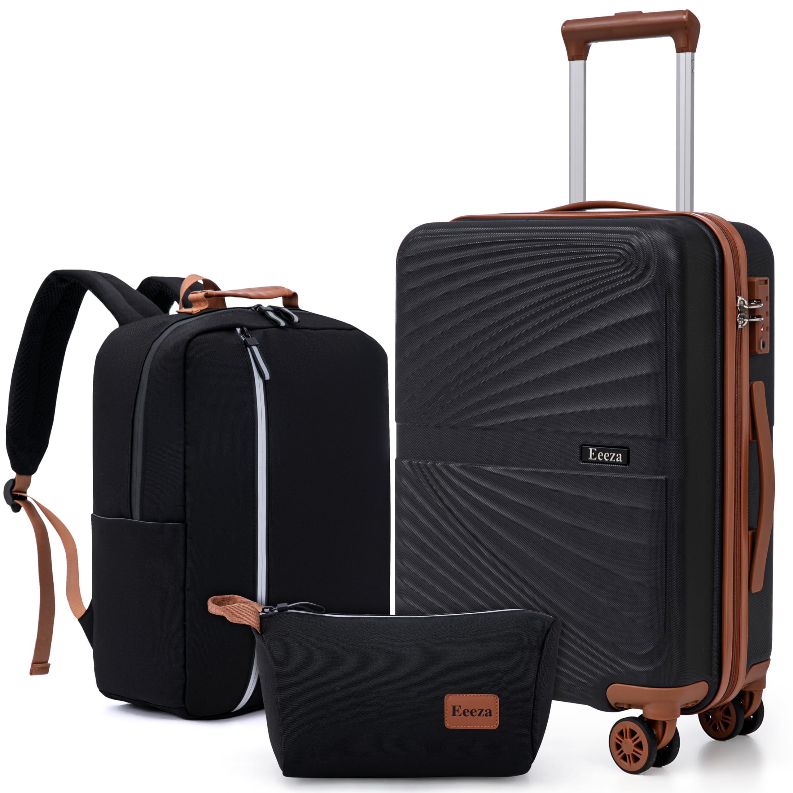 Eeeza Carry On Luggage Set Suitcase 3 Piece,Black