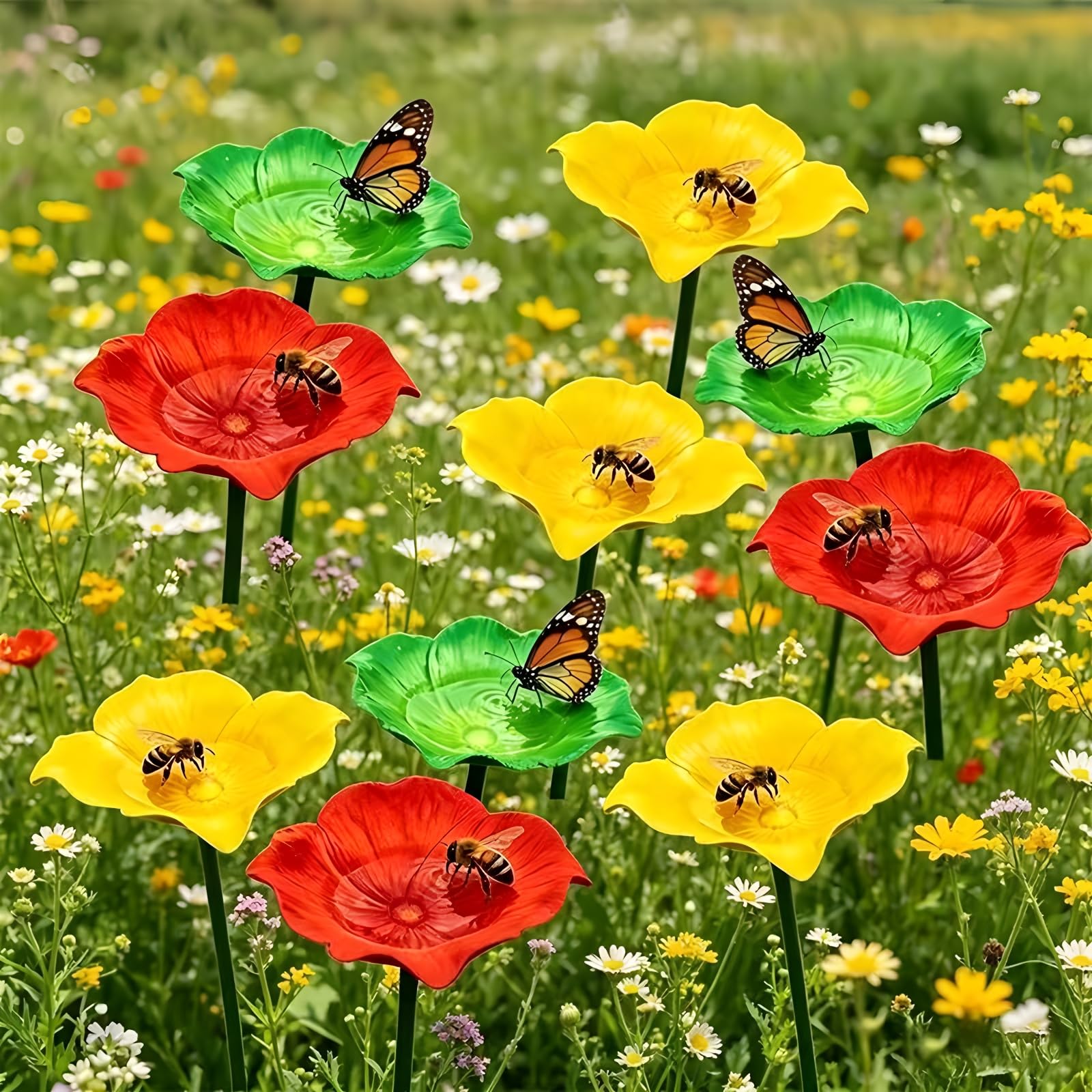 Vogeltränke Metall Futterstation Vögel Gartenstecker,Vogeltränke Winterfest Für Den Garten,Bienentränke Blume Insektentränke Flower Garden Stake Bird Bath, Gartens Für Bienens Schmetterlingstränke (C)