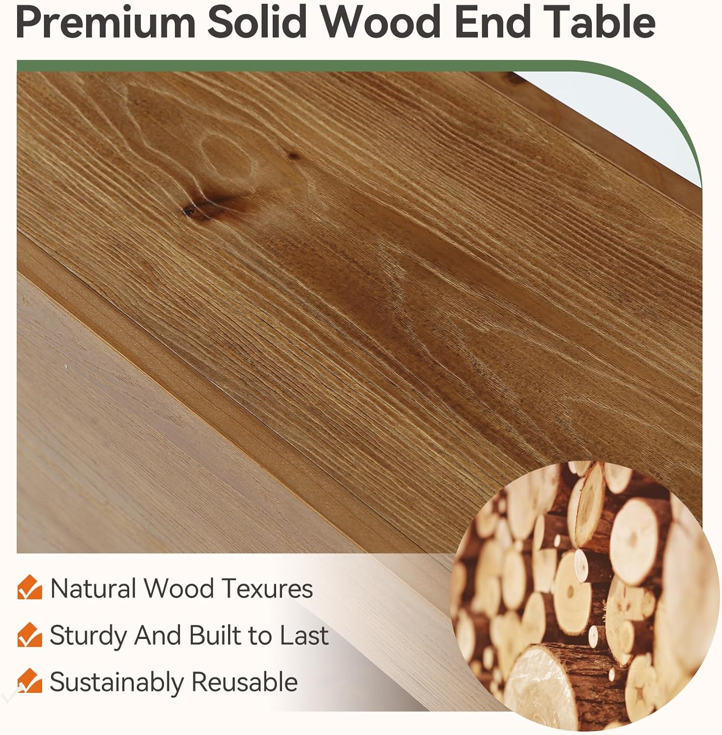 Solid Wood End Table, Modern C-Shaped Side Table with 2-Tier Storage, Minimal Rustic Couch Bedside Table Nightstand for Small Spaces, Living Room, Bedroom, Natural