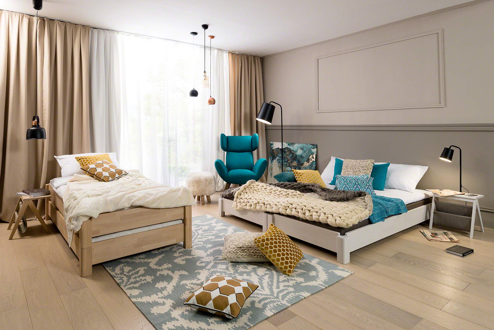 DICO 2er Stapelbett Massivholz mit Rollrost Größe 90x200 cm 06 Buche geölt