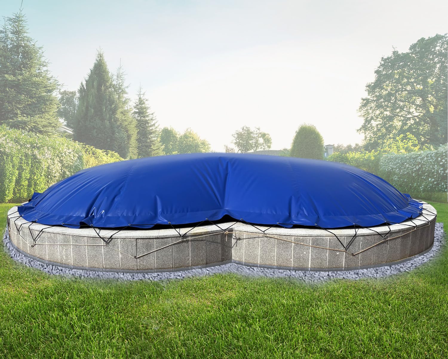 ANKO PLANEN Aufblasbare achtform Poolabdeckung für den Winter - aus 680 g/m² (1360g/m²) PVC Plane - stabile Winter Abdeckung (Blau RAL5002, Poolinnenmaß: 5,25m x 3,20m)