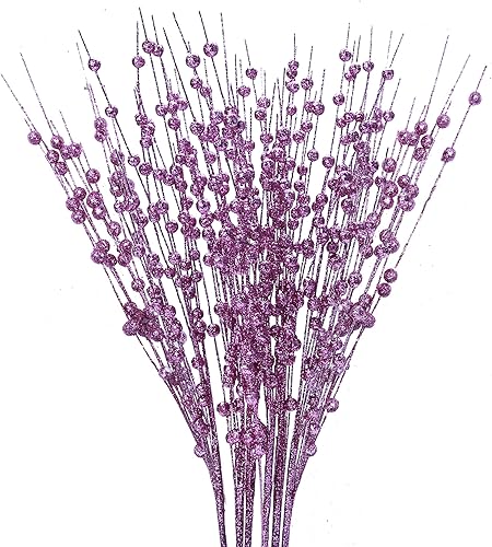 Felice Arts Paquete de 6 tallos de bayas artificiales moradas con purpurina de 15.7 pulgadas, palillos de Navidad falsos decorativos con purpurina