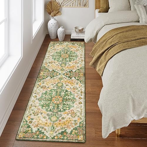 Miniatura 13 de Lahome Alfombra bohemia con medallón floral de 3 x 5 pies, suave, impresa, para baño, cocina, entrada, vestíbulo, vintage, antideslizante, lavable