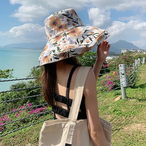 Miniatura 3 de HUAMULAN Sombrero de sol de verano para mujer, ala ancha, borde con alambre, floral, playa, cubo, sombreros reversibles, plegables, protección UV,