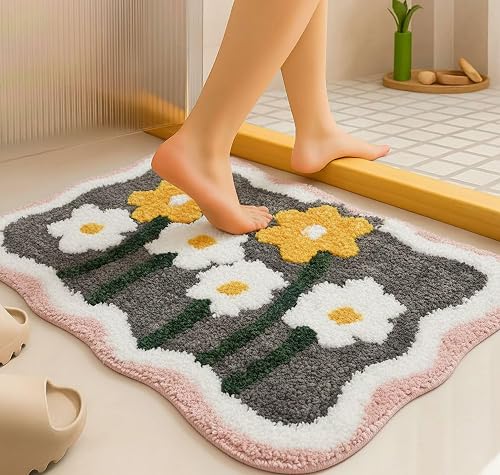 VAS COLLECTIONS Luxurious 2000 GSM Microfiber Bath Mat | Super Soft, Thick & Fluffy | Anti-Skid, Super Absorbent, Bathroom/Bedroom/Kitchen/Door Mat (40x60 cm, Pack of 1) (Garden Print)