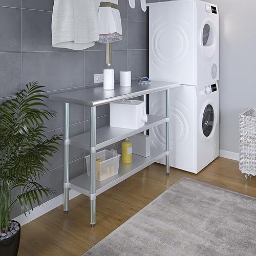 Miniatura 4 de AmGood - Mesa de trabajo de acero inoxidable con 2 estantes Base de metal para preparación de alimentos Mesa de trabajo para uso comercial y