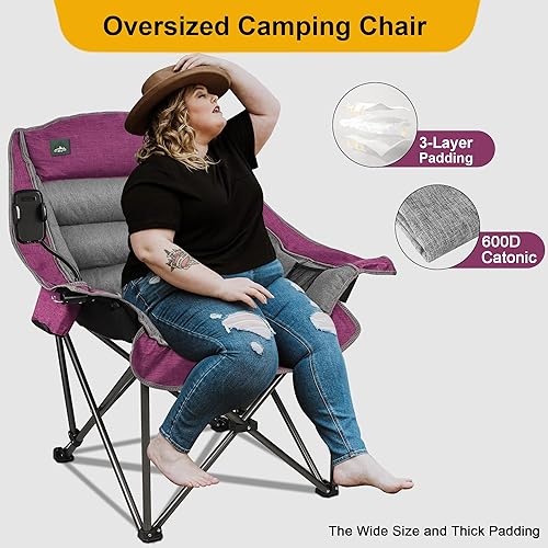 Miniatura 4 de Northroad Silla de campamento acolchada XL de gran tamaño con soporte para teléfono celular, silla de campamento grande, silla de césped plegable