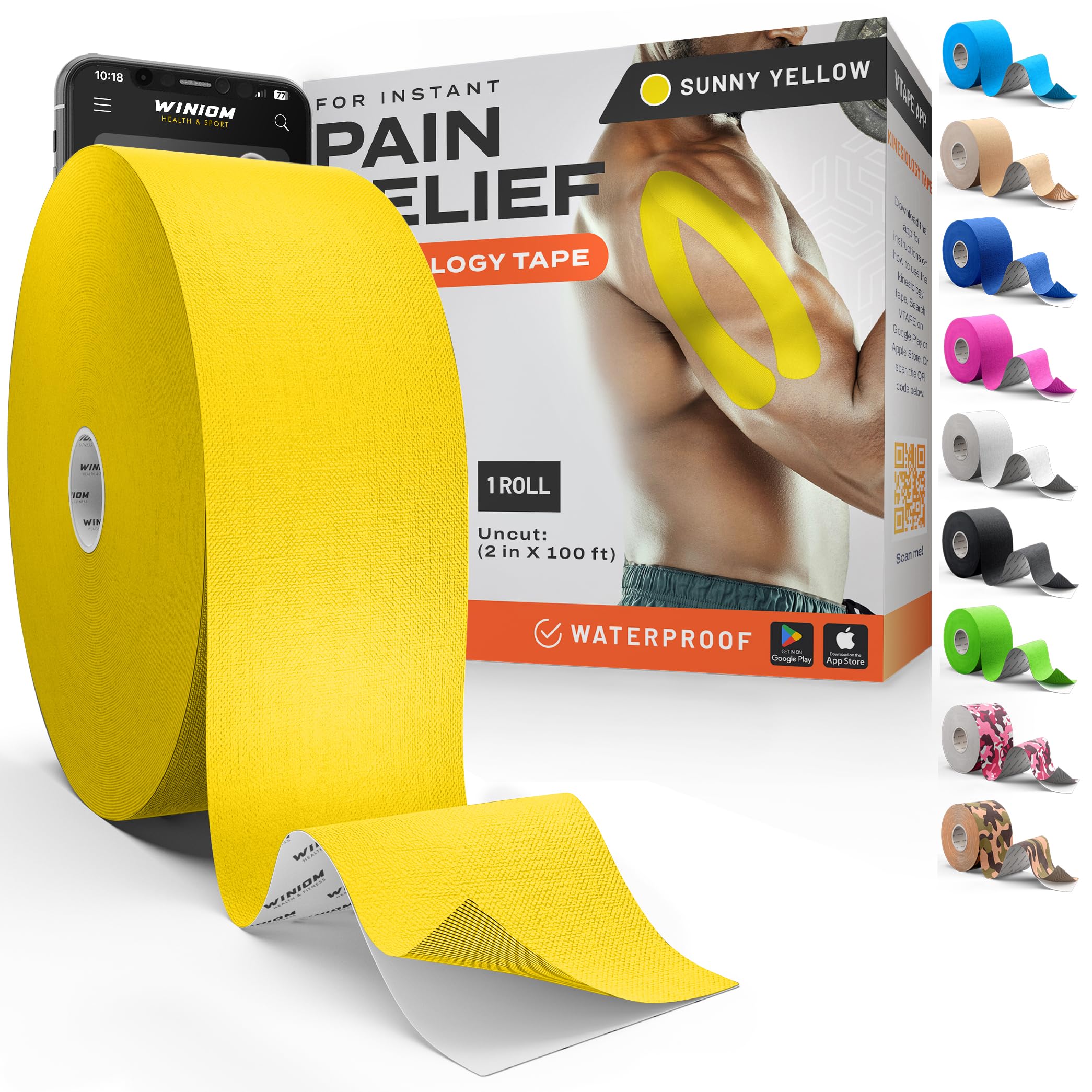Kinesiology Tape - Waterproof Athletic Tape, Uncut Roll 2"x100ft