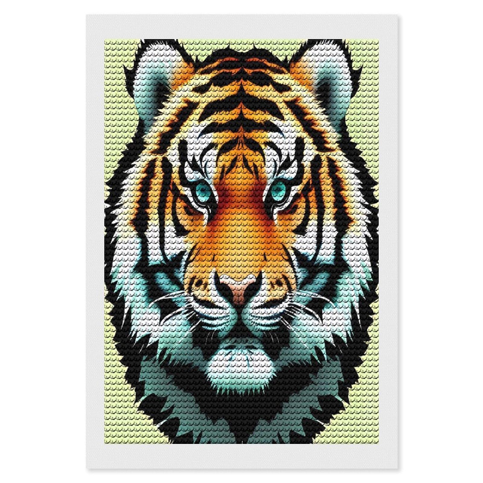FekiLoot Little Fat Tiger Head Paint by Numbers Kit for Adults Beginner DIY Diamond Dots Paintings Round Full Drill Diamond Art Kits Picture Diamond Art Painting Kits for Home Decor 8"x12"