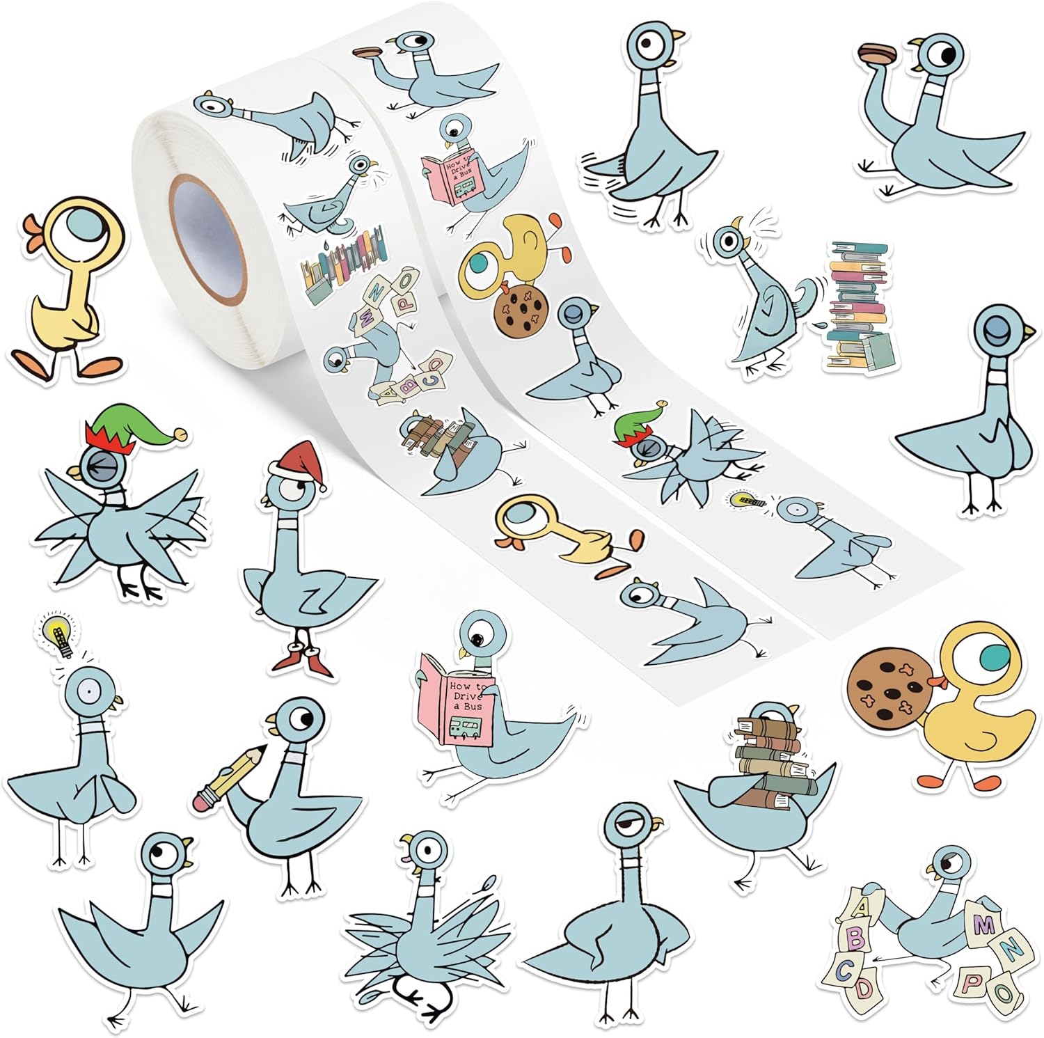 Bird Pigeon Stickers Rolls Back to School 1000Pcs Animals Stickers for Kids Bulk Cute Cartoon Vinyl Waterproof Decals for Water Bottle Laptop Decor Birthday Spring Easter Party Supplies