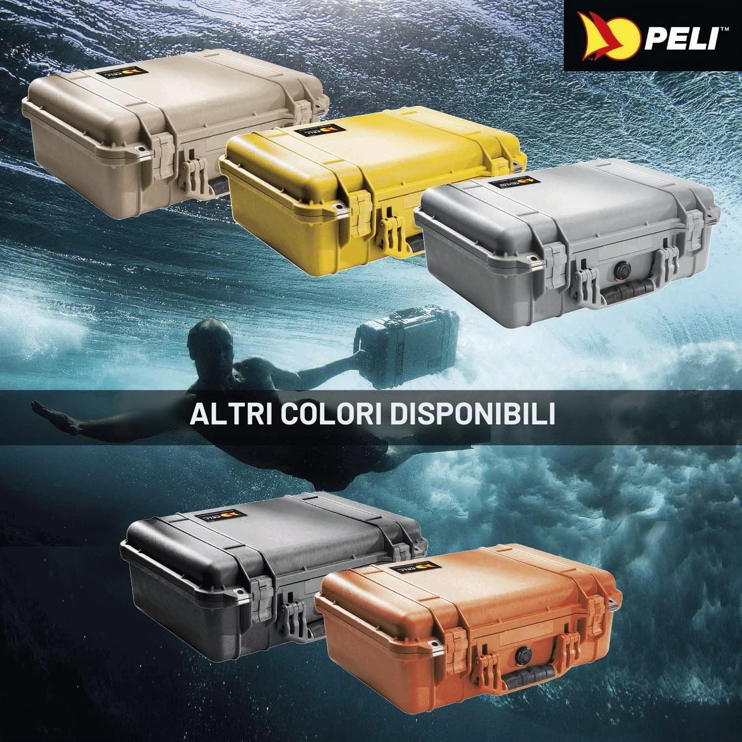 PELI 1500-001-110E Valigia protettiva per telecamera, IP67 Impermeabile e a prova di polvere, Capacità di 19L, Prodotto in Germania, Senza schiuma, Colore Nero