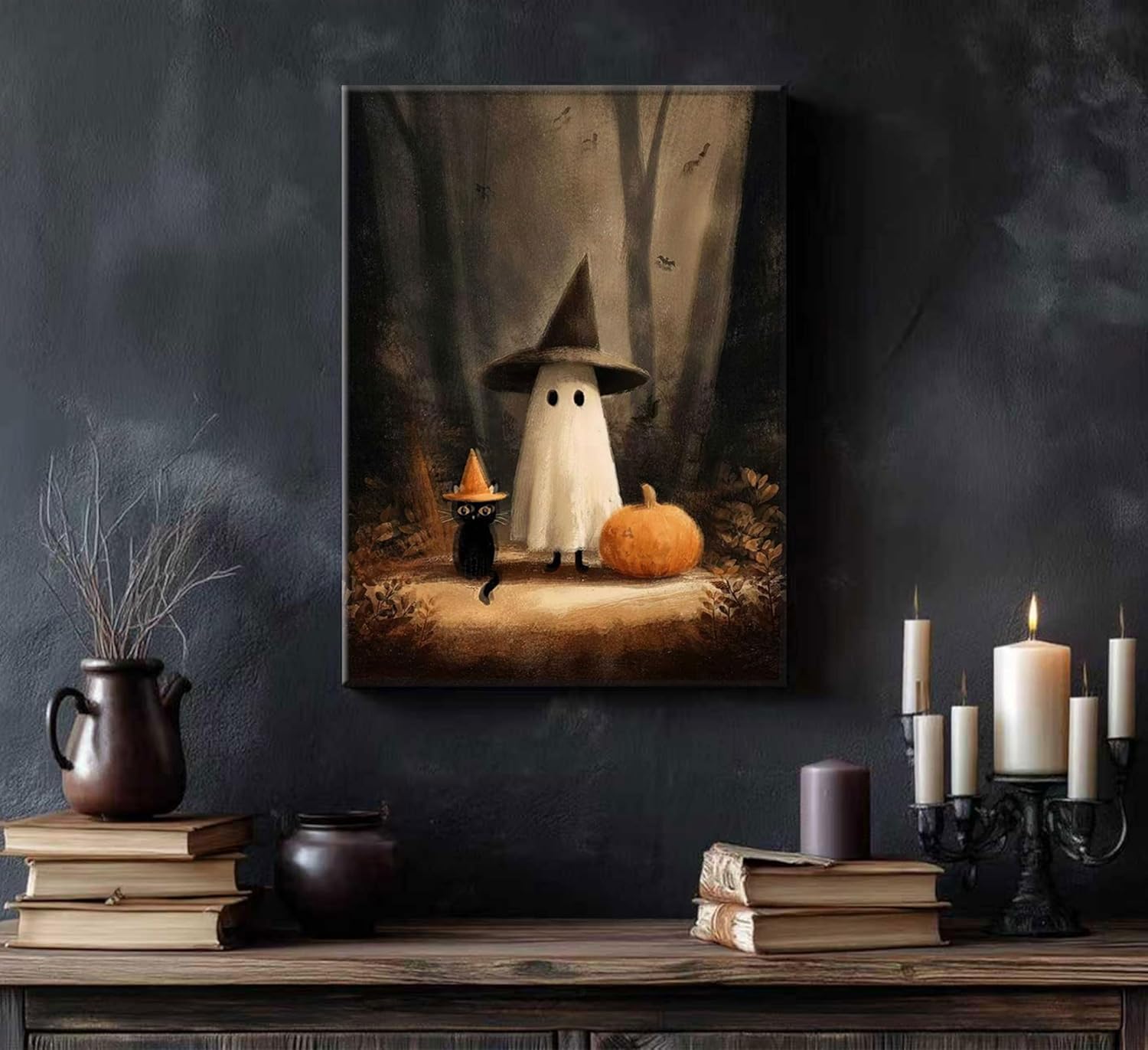 Halloween Ghosts Wall Art Dark Academia Wall Decor Ghost In Magical Forest Poster For Halloween Gothic Room Pictures Vintage Goth Art Canvas Prints Picture Hang To Bedroom Living Room Framed