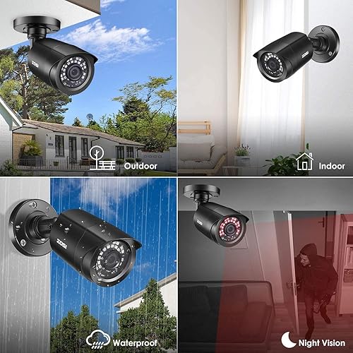Miniatura 4 de ZOSI Paquete de 4 1080P 2.0MP para interiores y exteriores de 0.142 in, 24 unidades, lente infrarroja infrarroja, CCTV, cámara de seguridad de corte