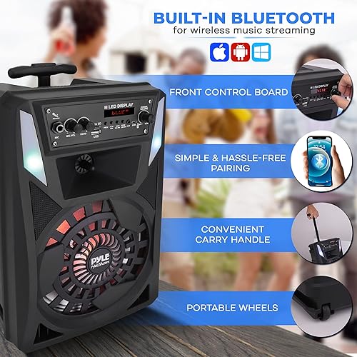 Miniatura 6 de Pyle Altavoz PA Bluetooth portátil – Sistema de audio de karaoke BT recargable de 300 W 8 pulgadas para exteriores – Luces de fiesta multicolor