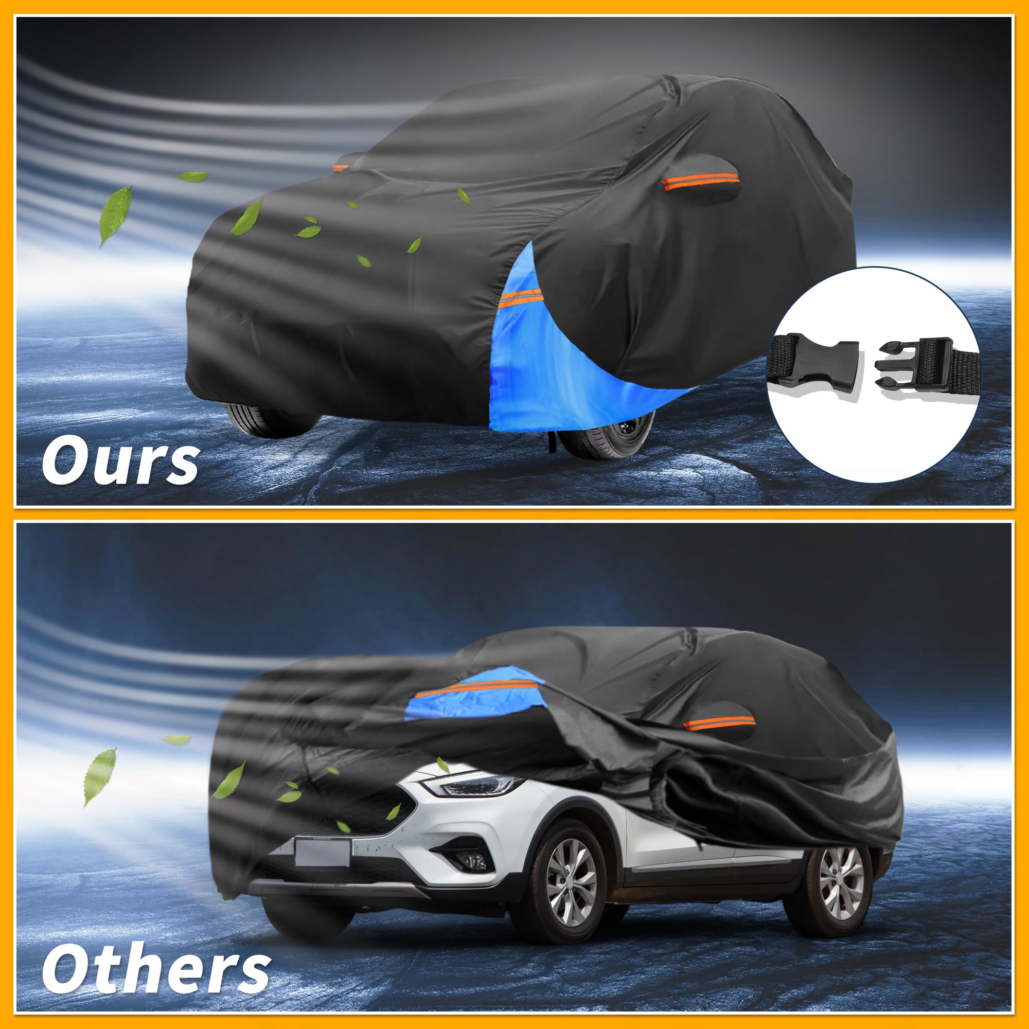 Funda De Coche Impermeable para MG Zs 2017-2023 1Pc | Negro, Azul, 210D-Pu, 440X181X145Cm, Todo Clima Exterior, Proteccion Solar Anti-Uv, Lluvia Completa, Franjas Reflectantes