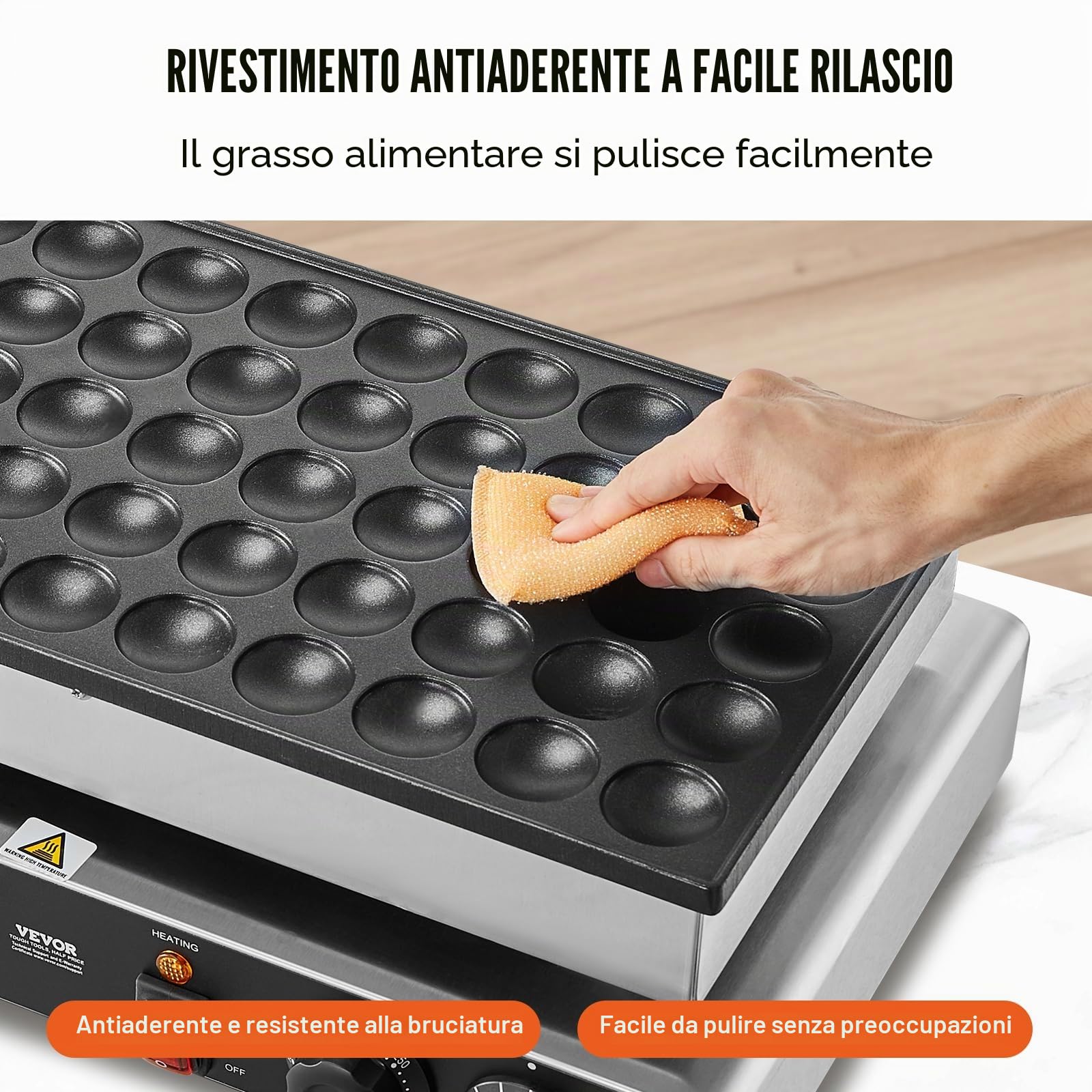 VEVOR Macchina per mini pancake olandese da cucina uso commerciale, 50 Pezzi, Diametro 43 mm, Macchina per mini dorayaki, 1700 W, Controllo di Temperatura Tempo, per Cucina commerciale feste evento
