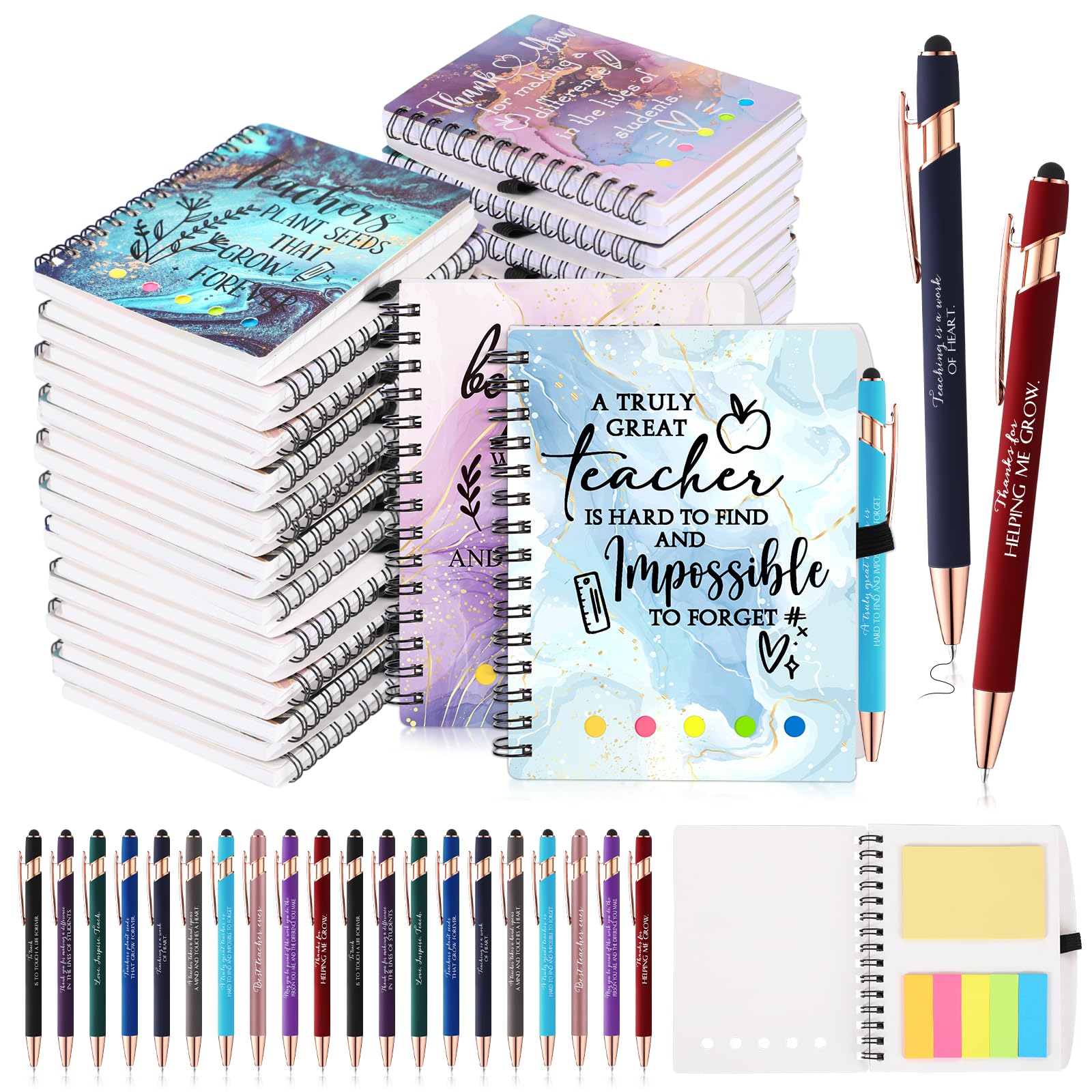 Kosiz Valentines Teacher Appreciation Gifts Bulk Inspirational Spiral Notebooks with Motivational Ballpoint Pens Thank You Journals Supplies for