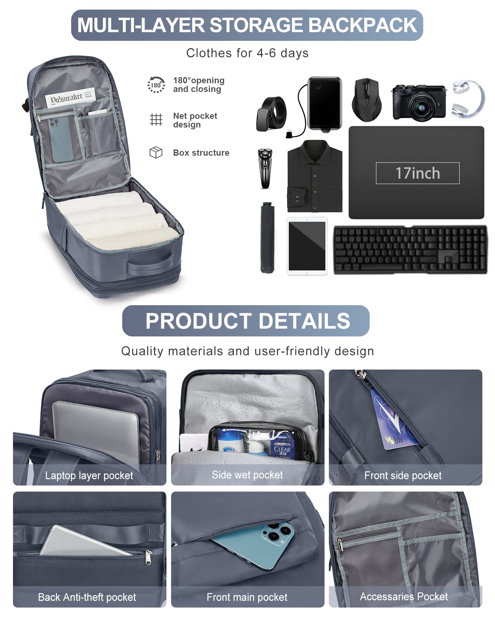BJLFS Borse da Cabina per Ryanair 40×20×25 Bagaglio a Mano Easyjet 45×36×20 Borsa Zaino da Viaggio, Zaino da trekking,Zaino Casual per laptop da 14 pollici per scuola