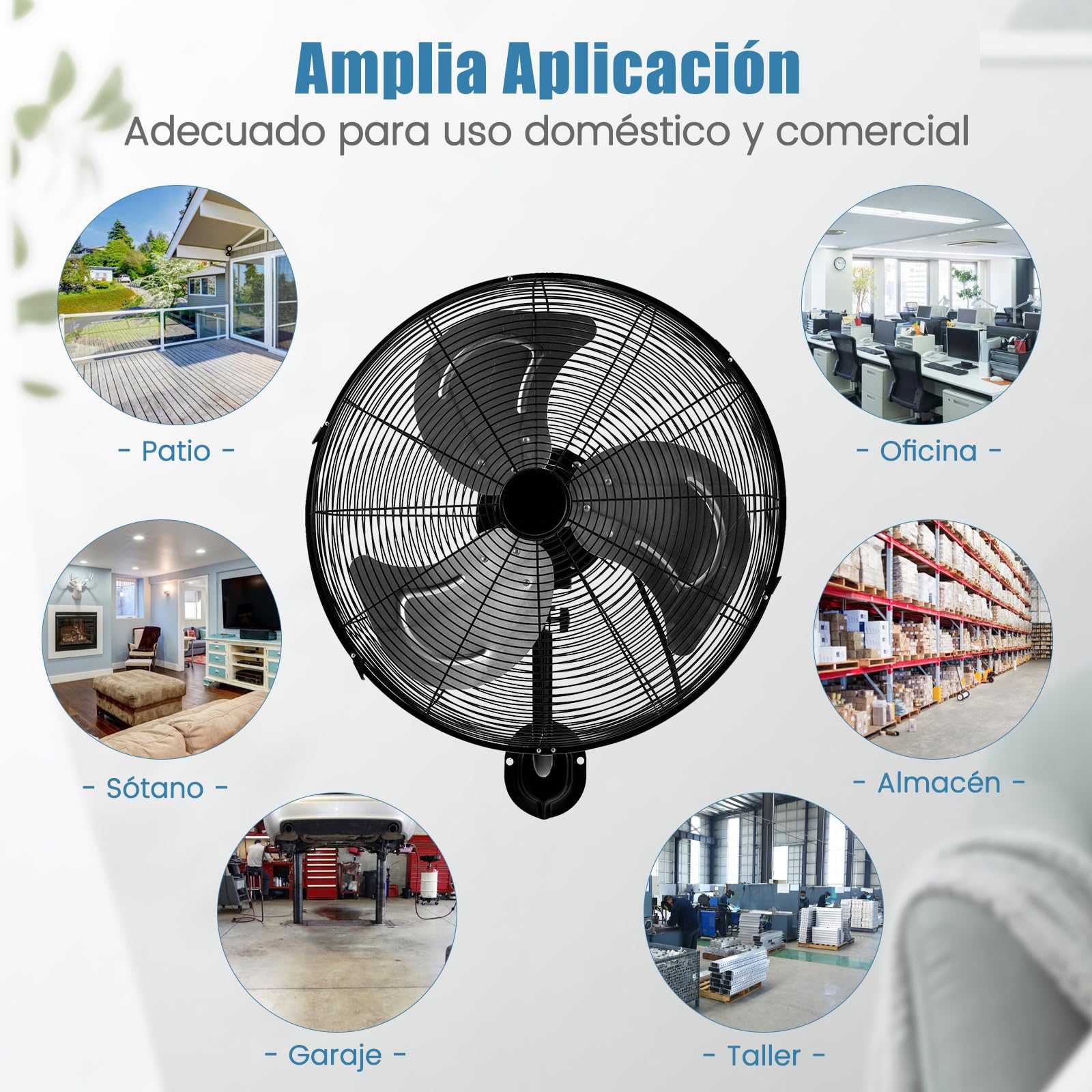 RELAX4LIFE Ventilador de Pared Ø56cm con 3 Velocidades (Negro) | Rotación Horizontal 85° y Vertical 30°, Ventilador Industrial Oscilante 120W con Pala de Aluminio para Almacén/Fábricas
