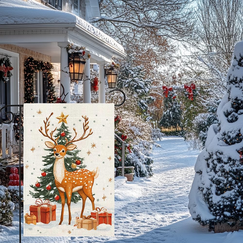 Winter Reindeer Snowflake Garden Flag 12x18 Inch Double Sided Christmas Tree Yard Outdoor Flag House Holiday Outside Decoration - Image 3
