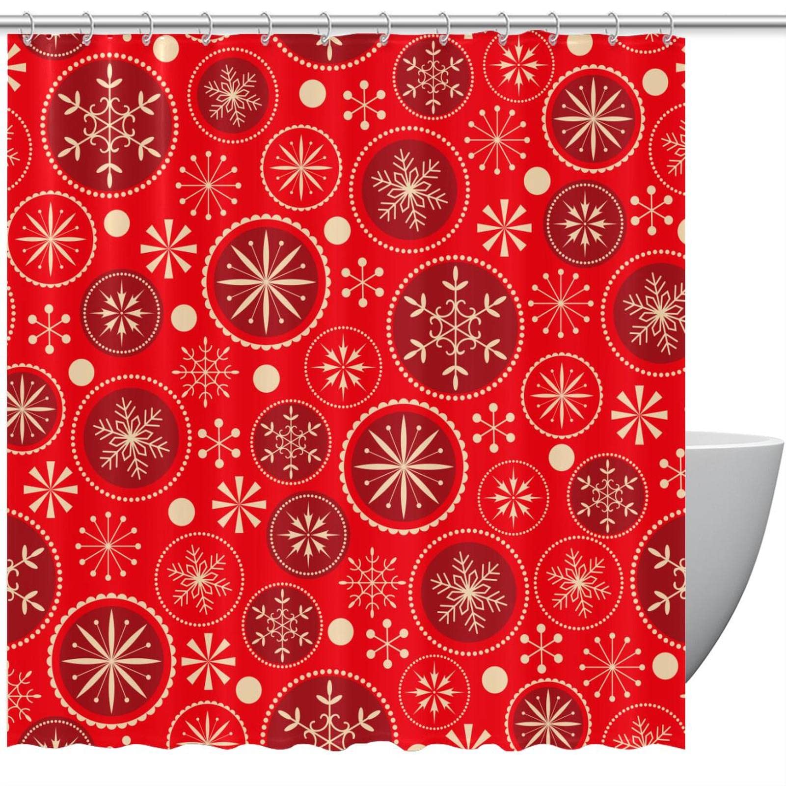 Rideau de douche flocons de neige rouge 183x183 cm pour transformer l'ambiance hivernale du bain