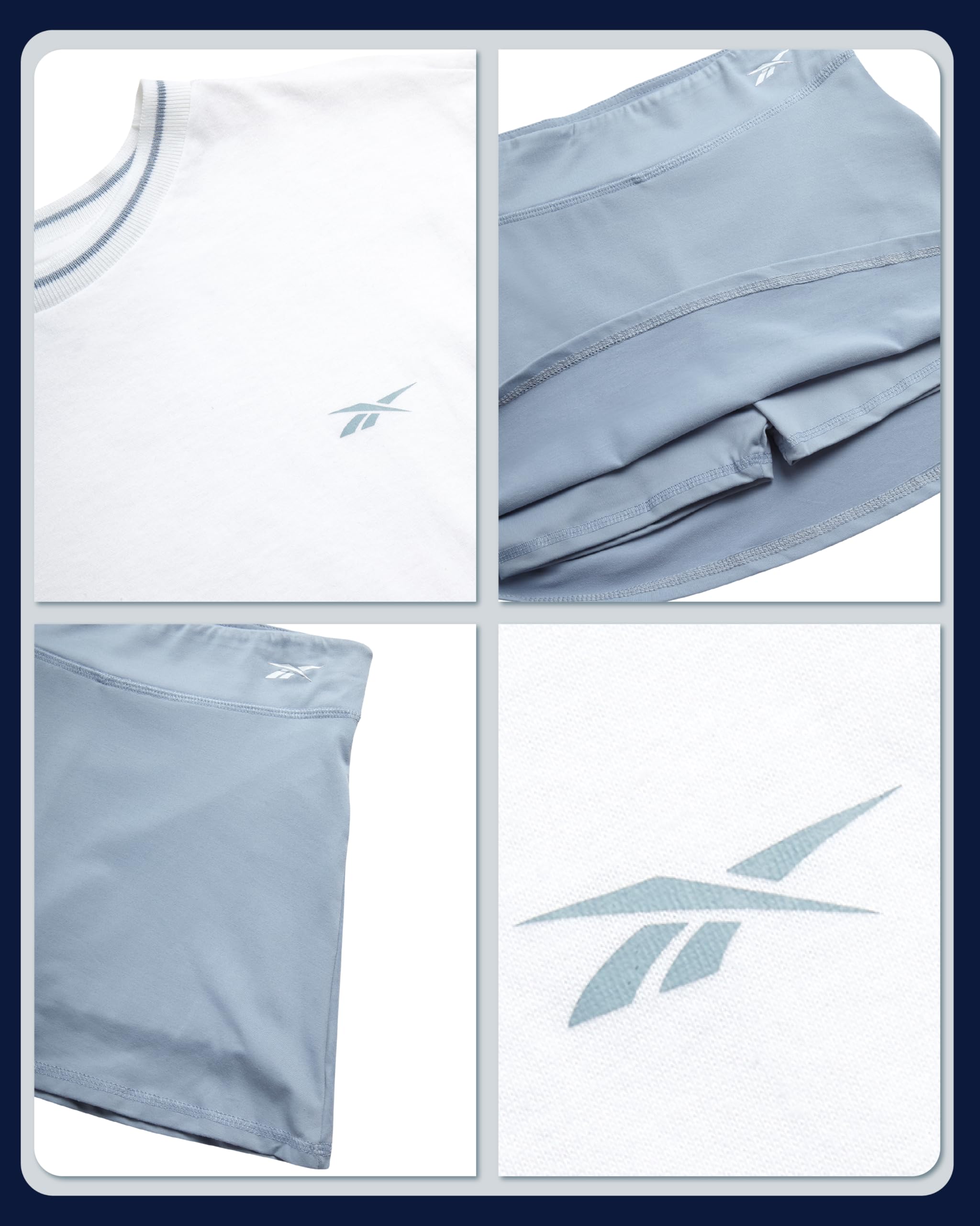 Reebok Mädchen-Rock-Set – 2-teiliges kurzärmeliges Oberteil und fließender Tennisrock mit Shorts darunter – athletisches Skort-Set für Mädchen