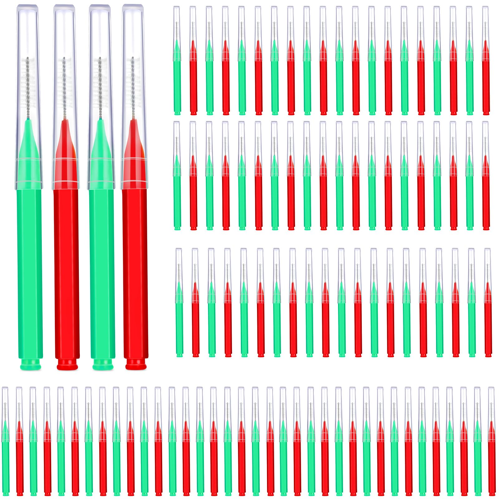 Patelai 100 Pcs Braces Dental Brushes,Green, Red,Proper Size