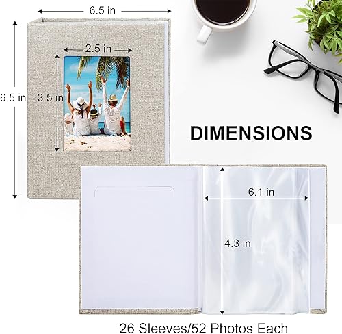 Miniatura 6 de Vienrose Álbum de fotos de bebé pequeño de 4 x 6 pulgadas, paquete de 2 mini libros de fotos con cubierta de lino, 26 páginas con capacidad para 52